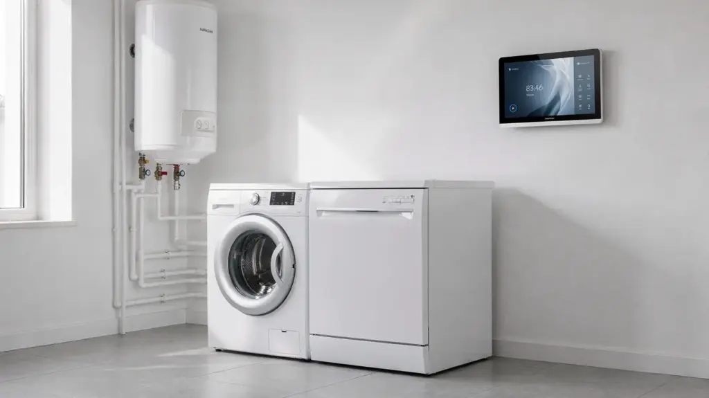 HEMS im Haushalt mit Smart-Home-Display, Waschmaschine und weiteren verschiebbaren Geräten
