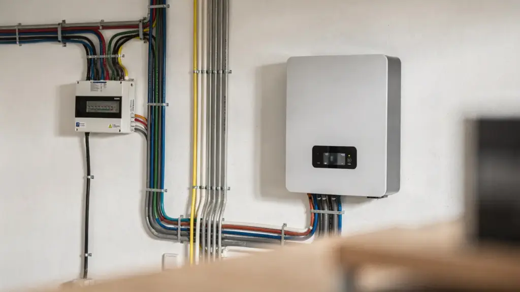 Haus mit Solaranlage und nachgerüstetem Stromspeicher im Technikraum