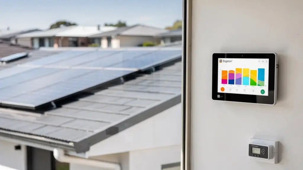 Photovoltaikanlage am Einfamilienhaus mit Smart Meter und Wechselrichter zum Thema PV-Direktverbrauch