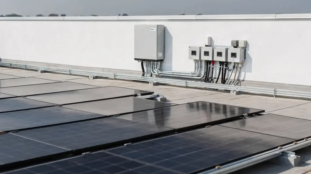 PV-Anlage und Umsatzsteuer: Wann 0 % gilt und was bleibt PV-Anlage mit Solarmodulen und Wechselrichter zum Thema Umsatzsteuer