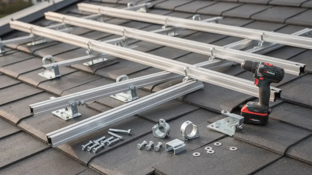 PV-Montagesysteme für DIY-Selbstmontage: Solarschienen, Dachhaken und Montagematerial auf dem Dach