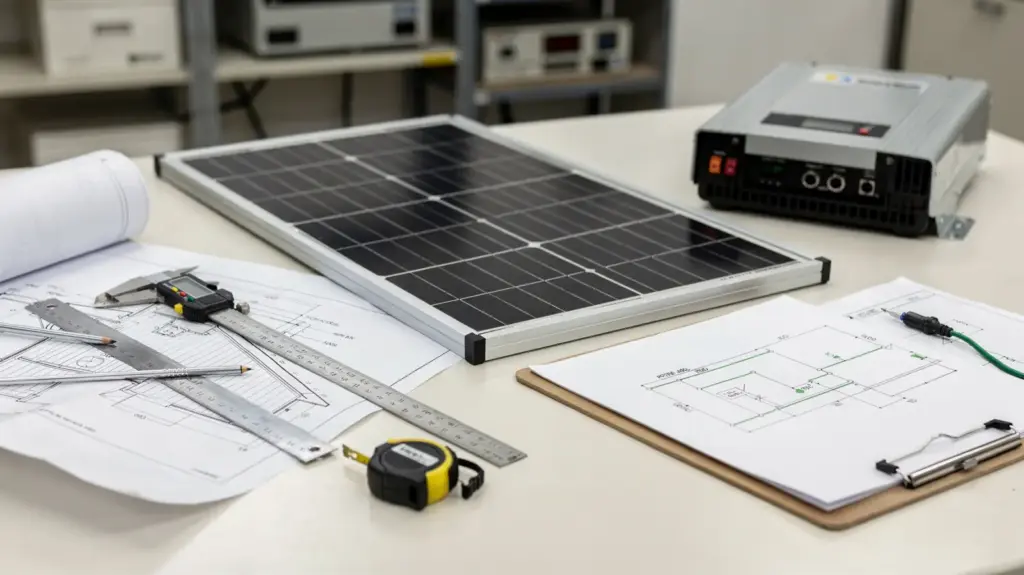 Solaranlage-Planungserfahrungen: Welche Planungsschritte später Ärger vermeiden Solaranlage-Planung mit Solarmodul, Dachplan, Messwerkzeug und Wechselrichter zur Vermeidung späterer Fehler