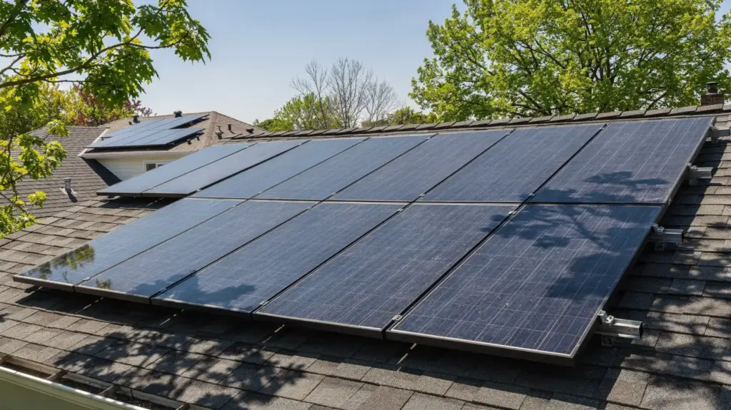 Solaranlage Standort: Welche Faktoren im Alltag den Ertrag wirklich prägen Solaranlage auf dem Hausdach mit Sonnenlicht, Dachneigung und möglicher Verschattung als Standortfaktoren für den Ertrag