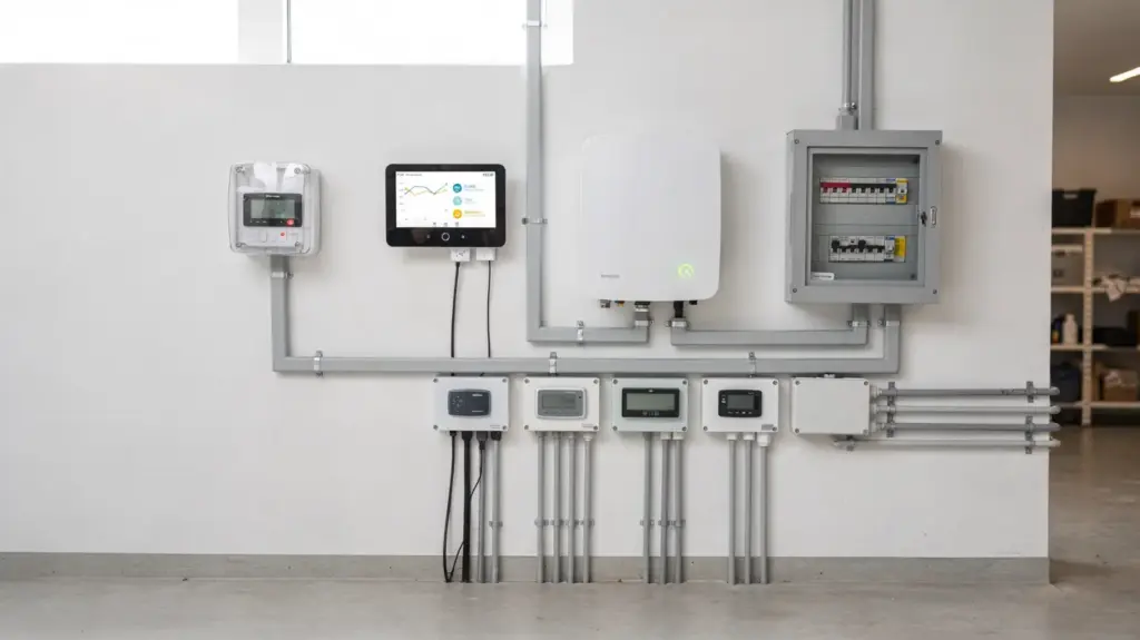 HEMS einrichten für dynamische Tarife in einem modernen Hauswirtschaftsraum mit Smart Meter und Energiemonitoring