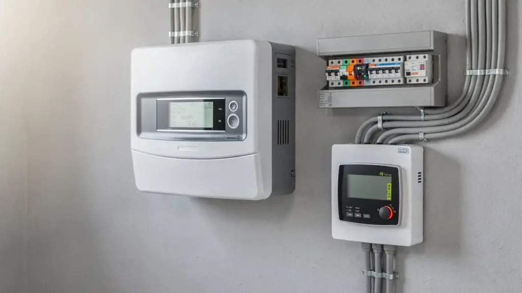 HEMS-Systeme für PV-Anlagen: Welche Lösungen wirklich passen HEMS-System für PV-Anlagen in einem Technikraum mit Steuergerät, Wechselrichter und Smart Meter