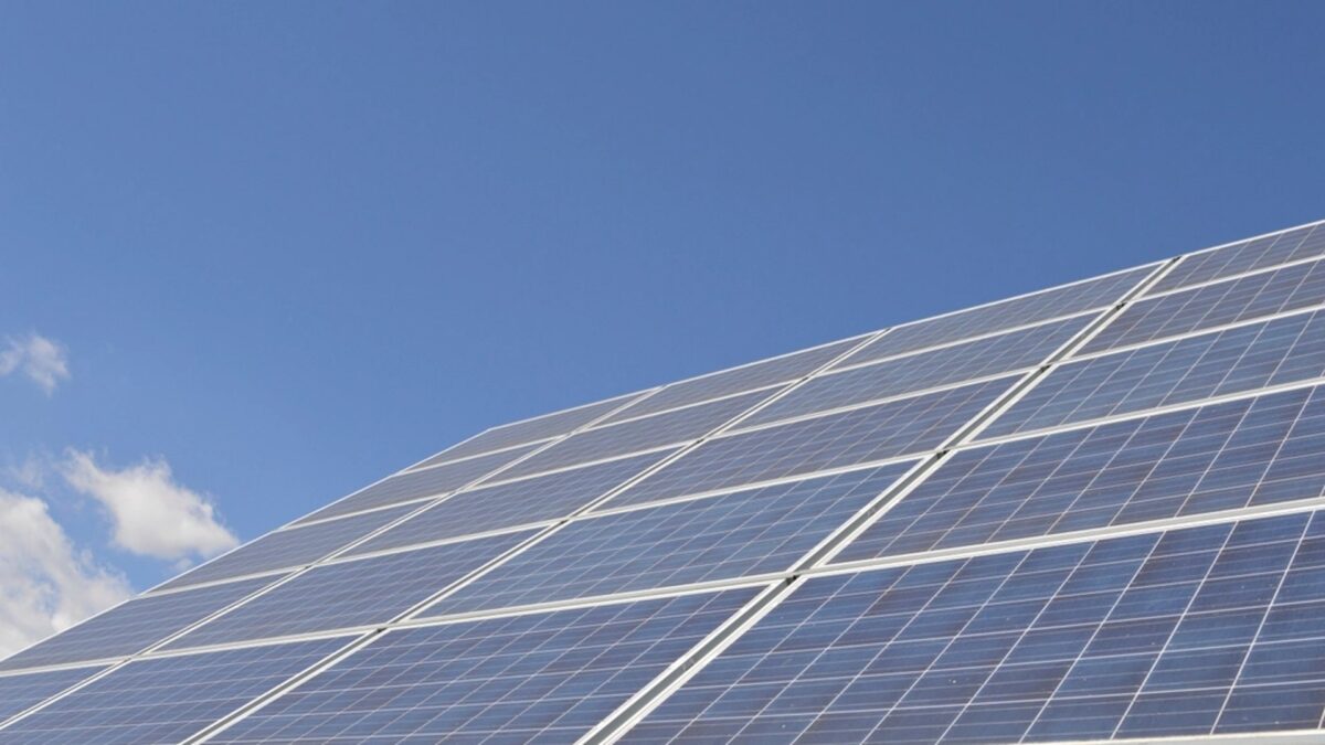 Solarmodule unter blauem Himmel